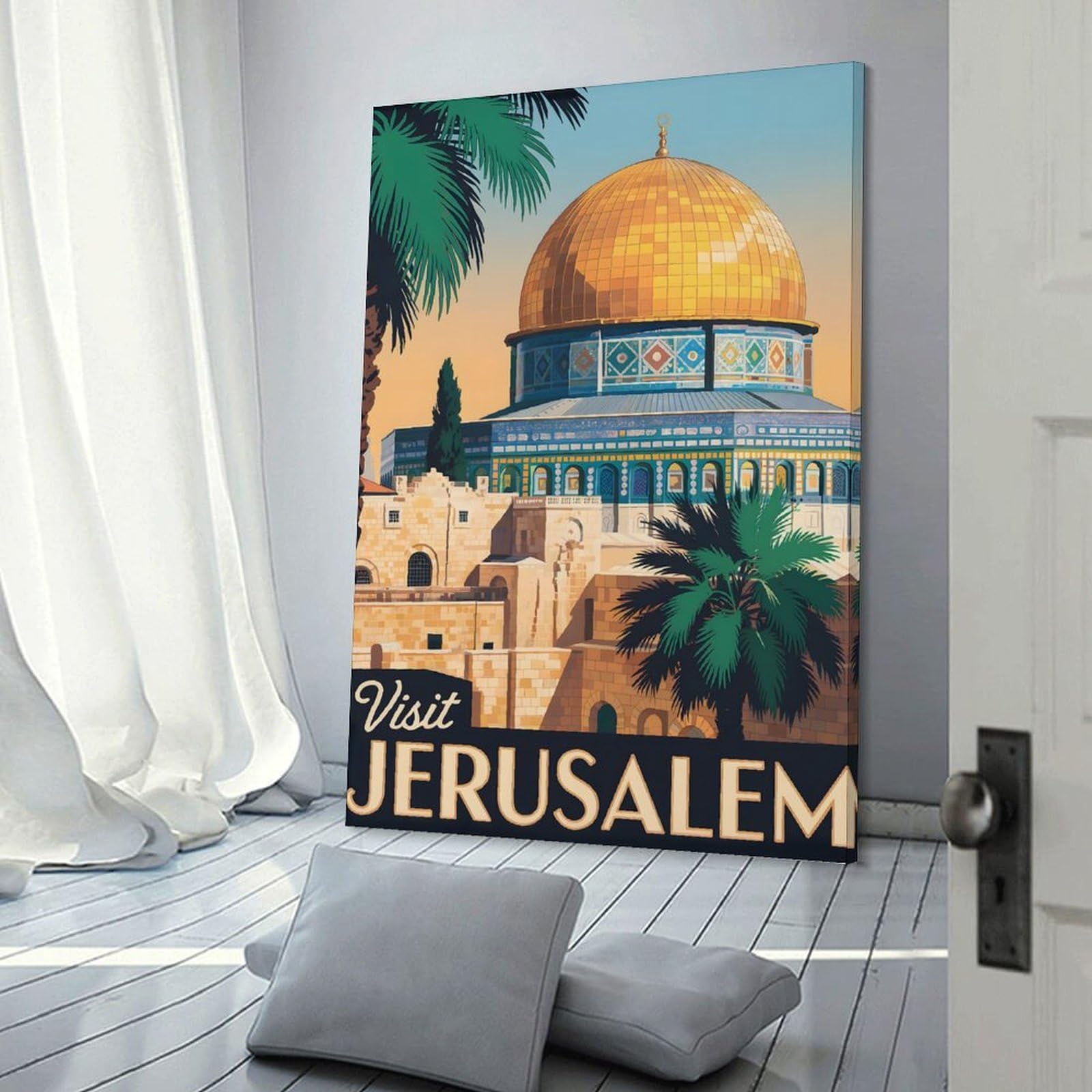 Junmoney Visit Jerusalem Travel (2) Decorative Canvas Print, 12x18inch(30x45cm), for Hallway, Entryway Or Landing, Home Artwork for First Impressions