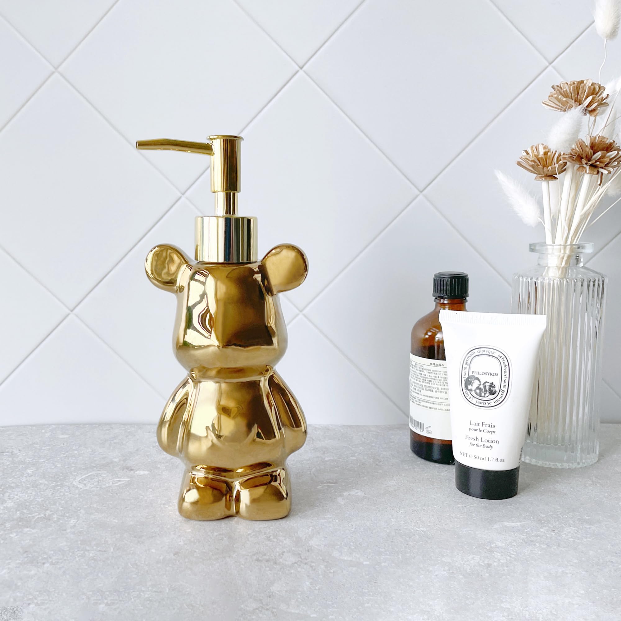Small Bear Ceramic Soap Dispenser with Gold Pump for Bathroom, Cute Liquid Soap Dispenser, Kids Gift, 6.8oz (Gold) Product Image 3