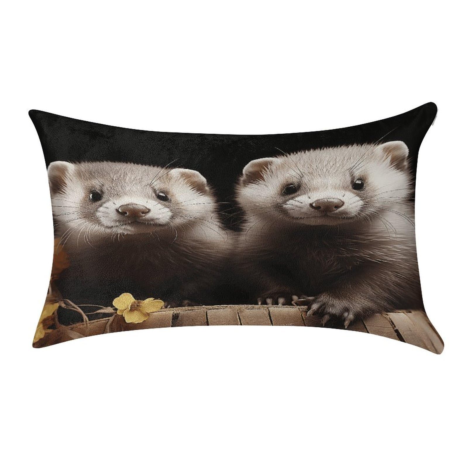 VstaDank Ferrets Throw Pillow Cover 12"×20" Ultra Soft Pillowcase Cozy Lumbar Pillow Shell Gold Velvet Exquisite Decorative Cushion Sham Protector for Couch Sofa Bedroom