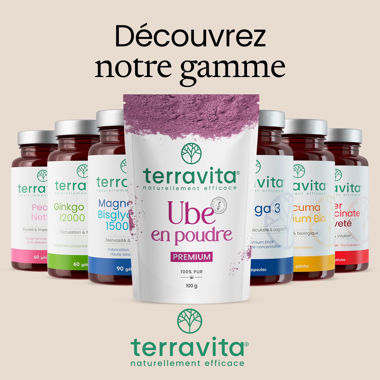 Ube en Poudre 100g | Grade Premium | Saveur Douce | 100% Igname Violette Philippines | Ube Latte, Smoothie, Bubble Tea & Desserts | Antioxydant | Pureté Exceptionnelle | Sachet Refermable | Terravita