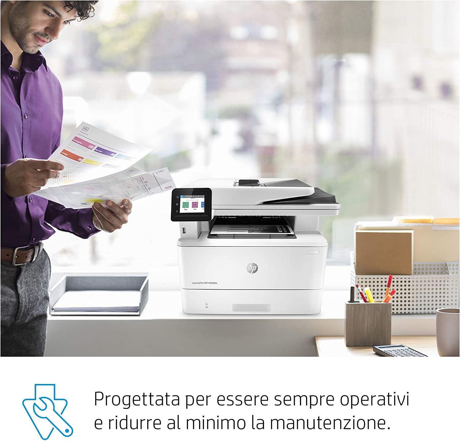 HP LaserJet Pro MFP M428fdw W1A30A Stampante Multifunzione A4 b/n 40 ppm Wi-Fi Ethernet USB 2.0 ADF Schermo Touch Bianca