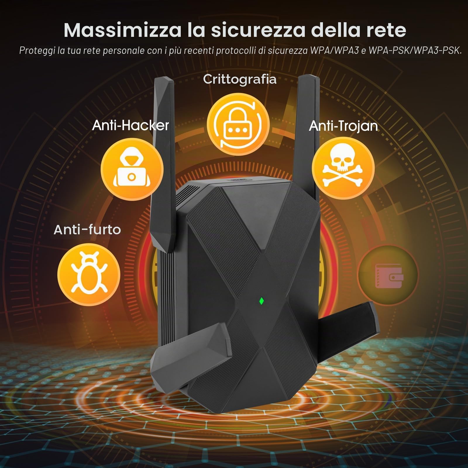 AX3000 Ripetitore WiFi Potente, WiFi 6 Amplificatore WiFi per Casa con LAN-Gigabit, 5GHz/2400Mbps e 2,4GHz/600Mbps, Copertura Fino a 1100㎡ 99 Dispositivi