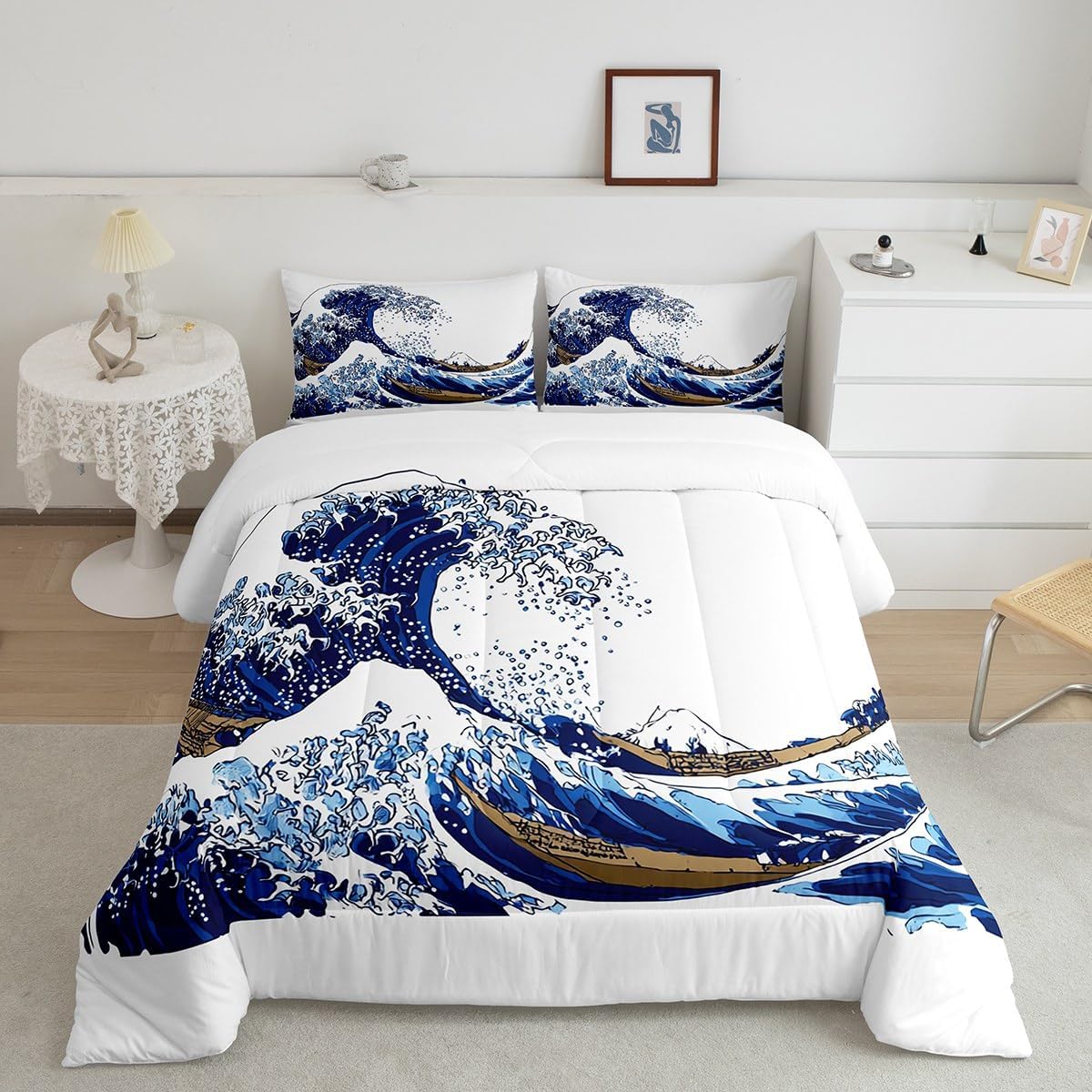 Feelyou Japanese Hokusai Comforter Set Kids Exotic Ocean Wave Comforter for Boys Girls Bedding Set Traditional Fuji Mountain Duvet Set Room Decor Quilt Twin Size Boys