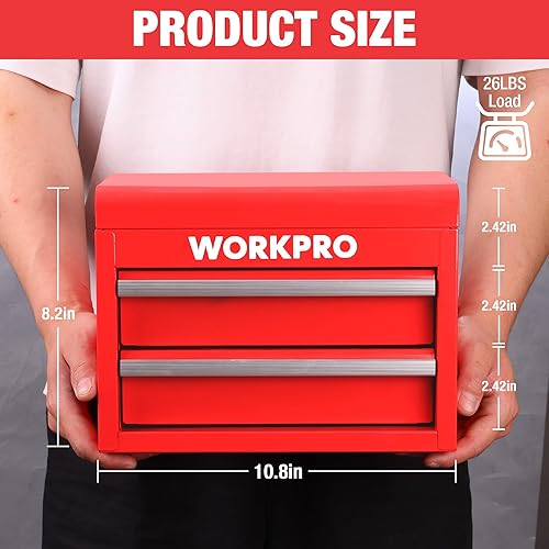 Miniatura 2 de WORKPRO Caja Mini de Herramientas de Metal, Caja de Herramientas Superior con Dos Cajones con Guías de Rodamiento de Bolas, Forros de Cajones de PVC
