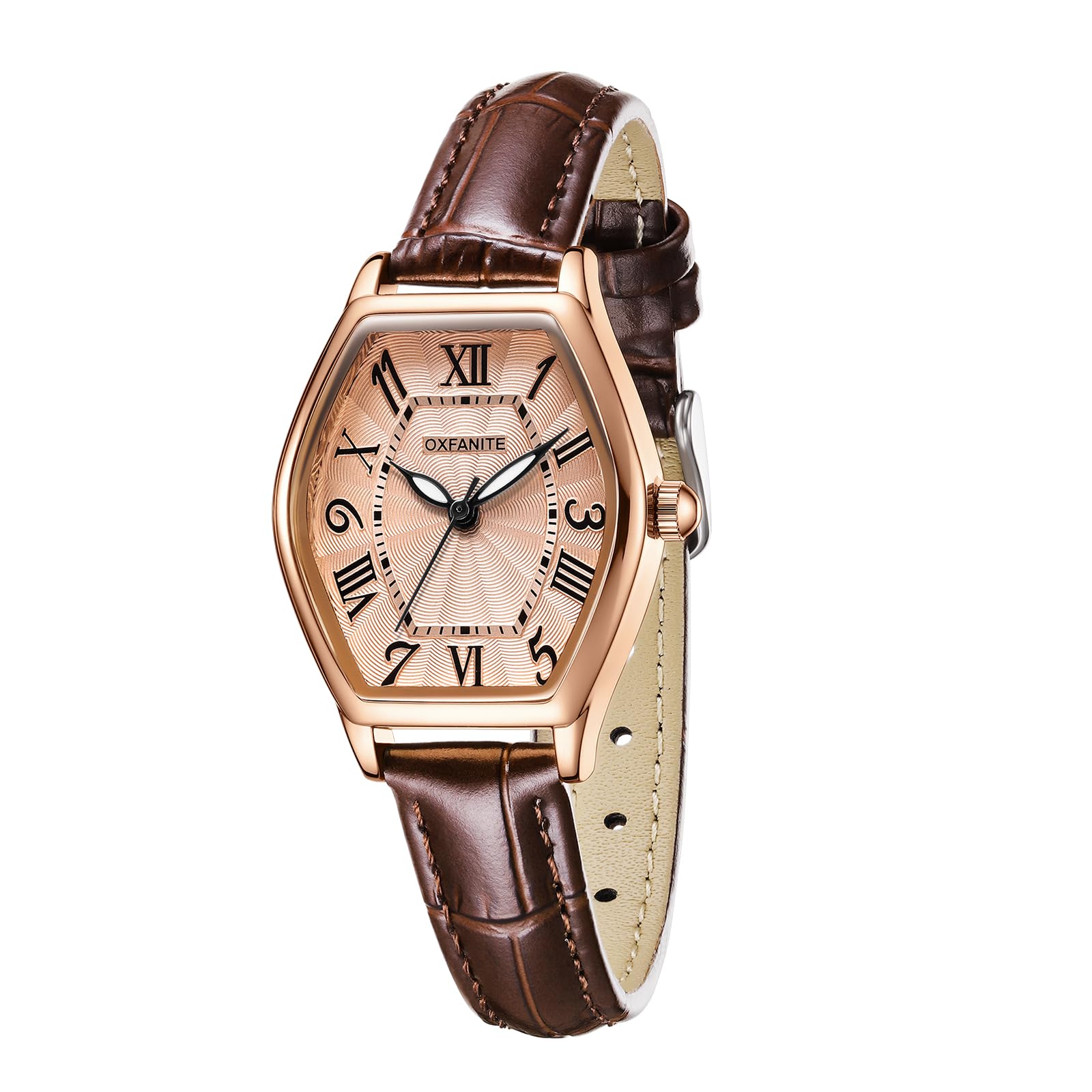 OXFANITE Women's Leather Band Watch, Dainty Elegant Barrel-Shaped Women Watches Classic Vintage Retro Ladies Dress Wrist Watch, Gifts Present for Her 9103 Black