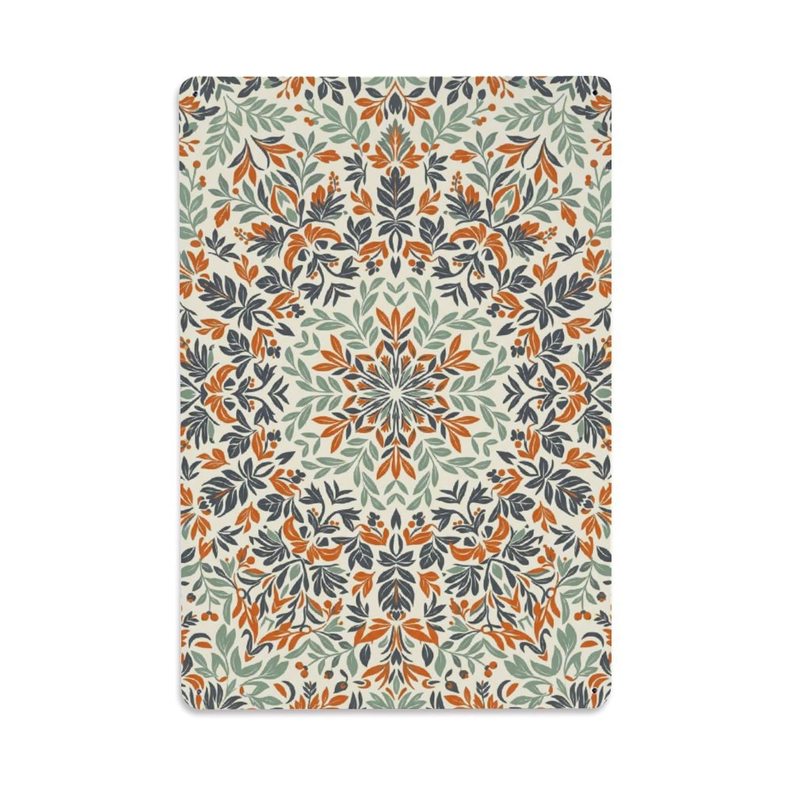 Bohemian Abstract Green Leaf Kaleidoscope Metal Tin Sign Plaque Wall Decor for Cafe, Club Bar, Office, Home Garden Metal Poster 8x12Inch