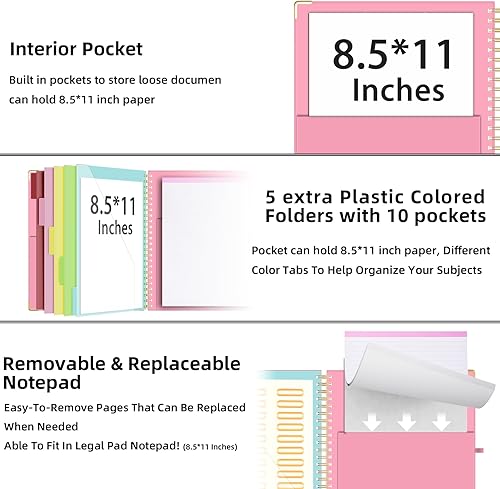 Miniatura 3 de Ospelelf Portapapeles con almacenamiento de 8.5 x 11, organizador de padfolio, cartera en espiral, tamaño carta con bloc de notas, soporte para