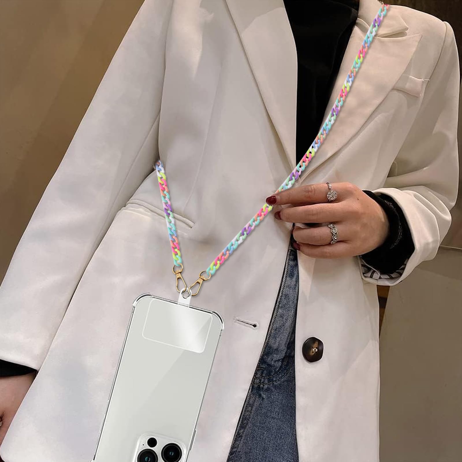 Moguri Set Di 2 Collane A Tracolla In Argento (30 Cm E 120 Cm) Con 4 Patch Nere, Supporto Universale Per Smartphone – Ideale Per Viaggi E Attività All'aperto - 2