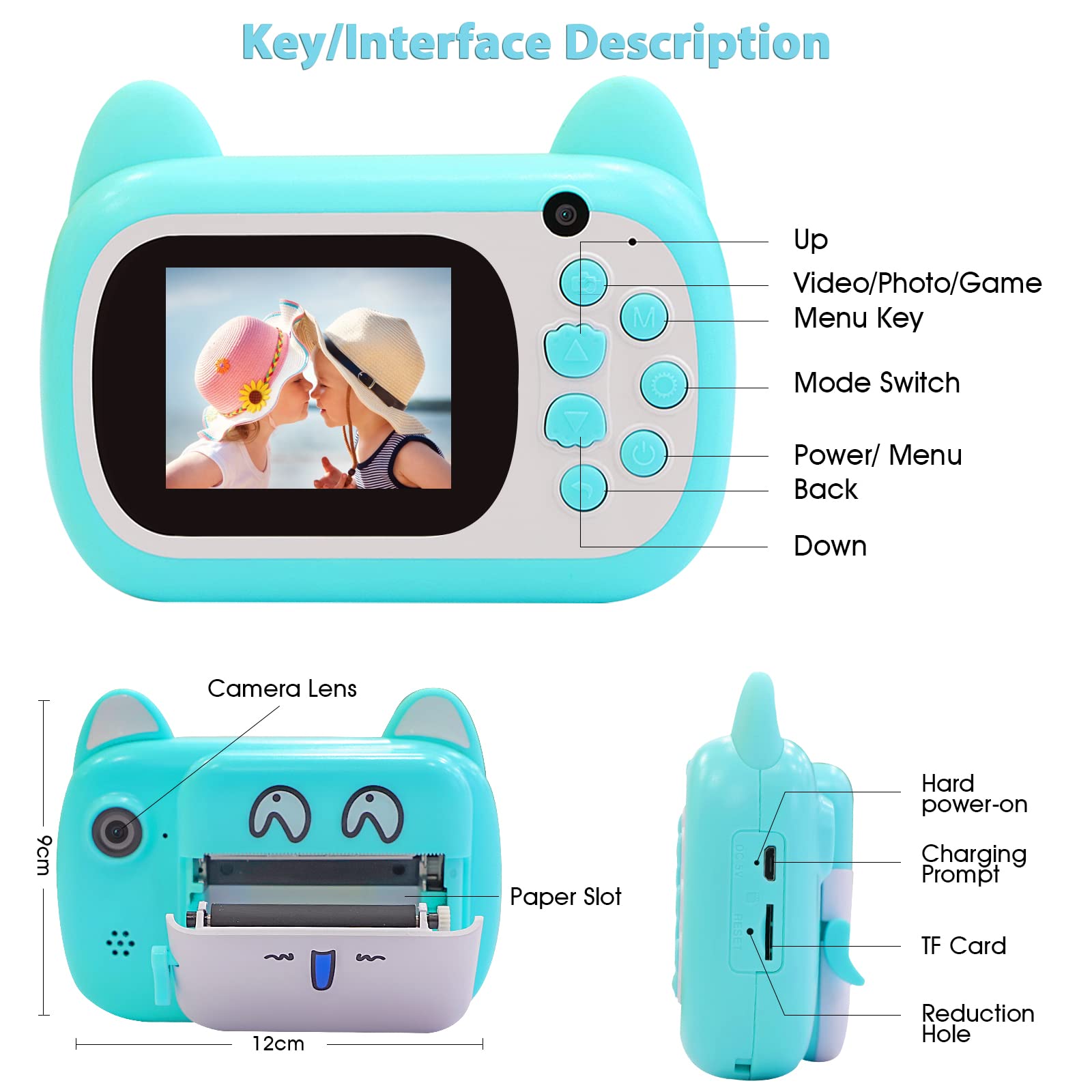 Fotocamera istantanea per bambini, schermo LCD da 2,4 pollici, fotocamera digitale per bambini con zoom 6x, 24 Mpixel, doppio obiettivo e videoregistratore 1080p, regalo per ragazzi e ragazze