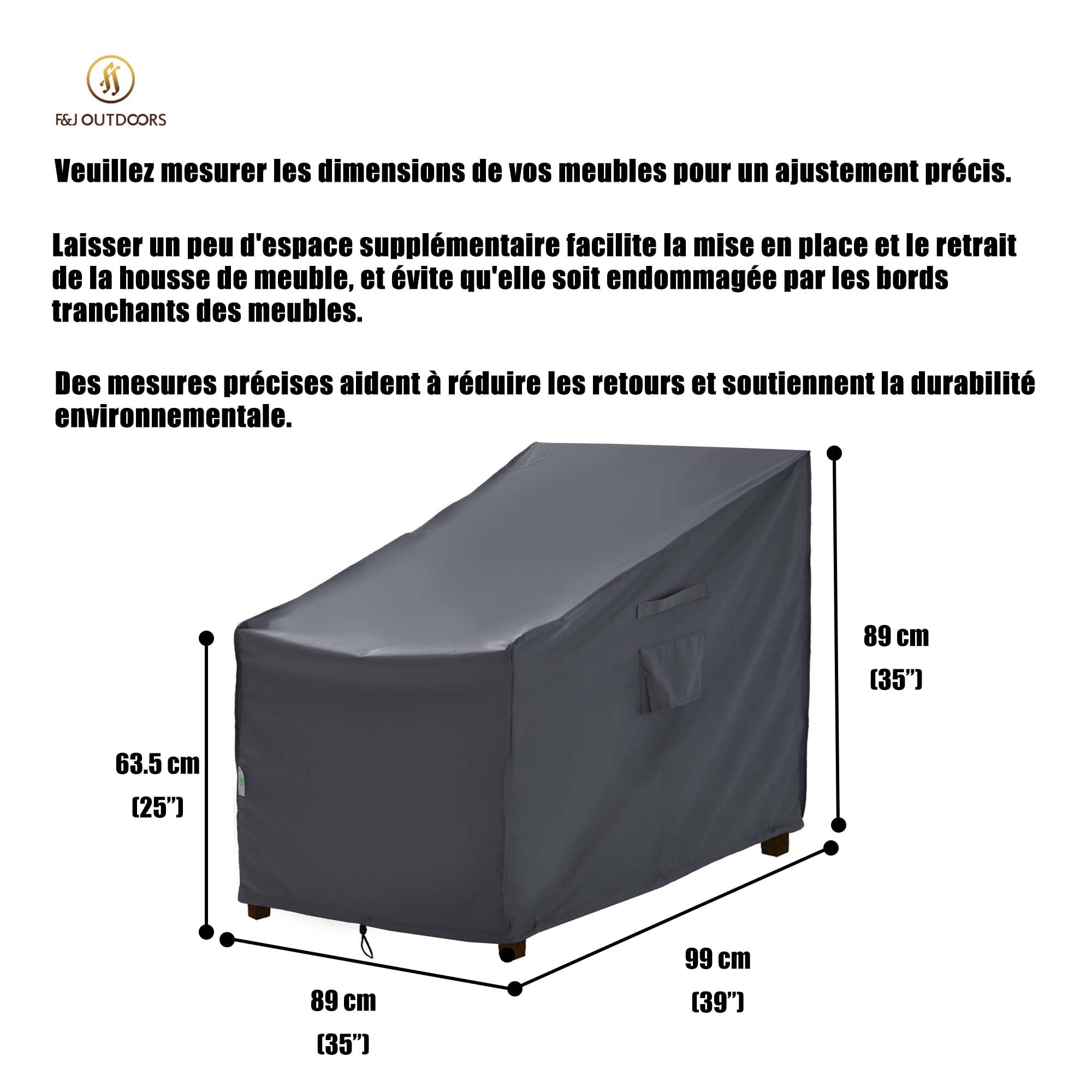 F&J Outdoors Housse pour fauteuil de jardin imperméable, 89(L)x99(P)x63,5/89cm(H) gris housse pour fauteuil de terrasse de protection contre la pluie, 2 pièces