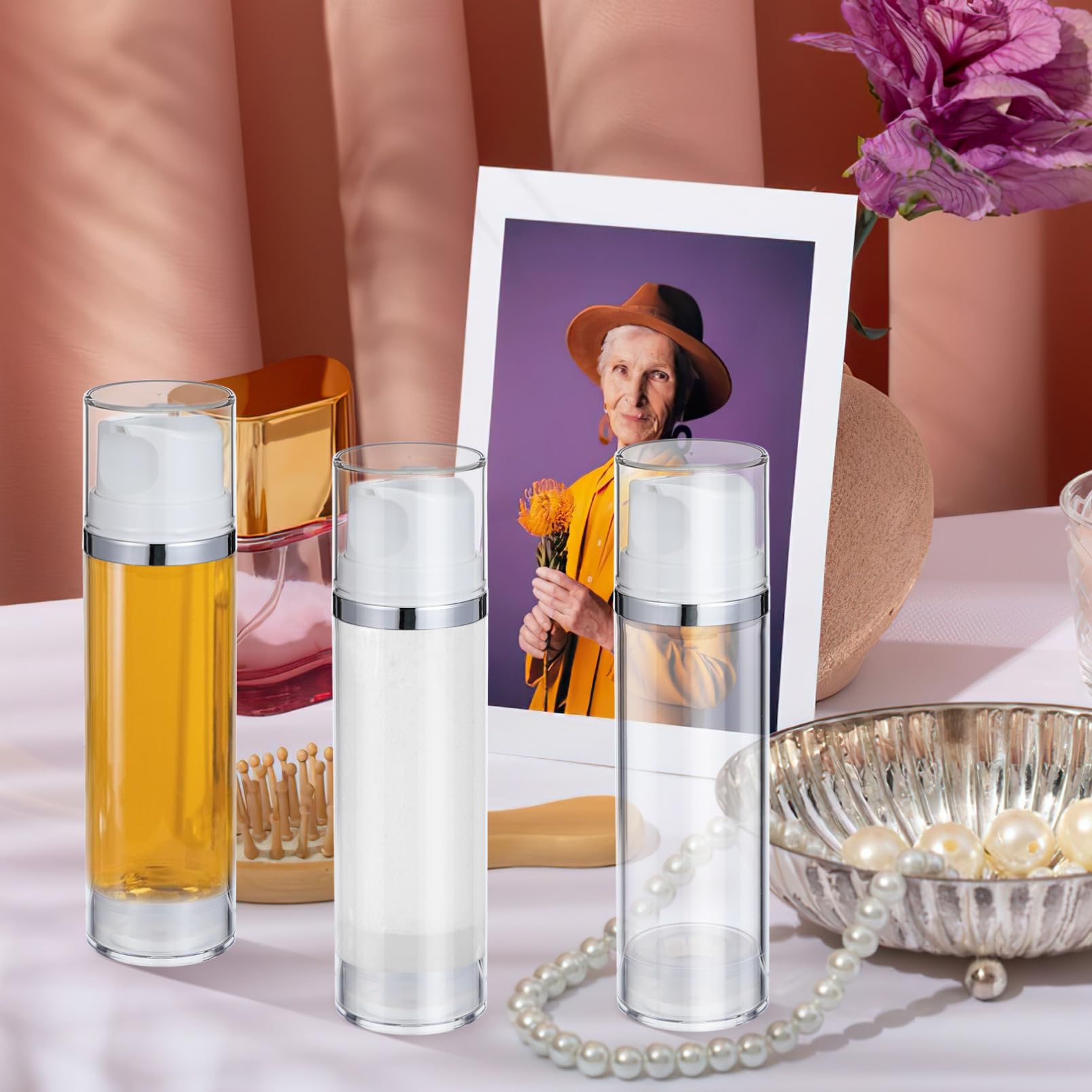 Flacone Pompa Airless 150ml 2 Pezzi Contenitore per Lozione Trasparente Abs Bottiglia da Viaggio Coperchio Erogatore per Crema Viso e Balsamo Adatto a Viaggi e Uso Quotidiano