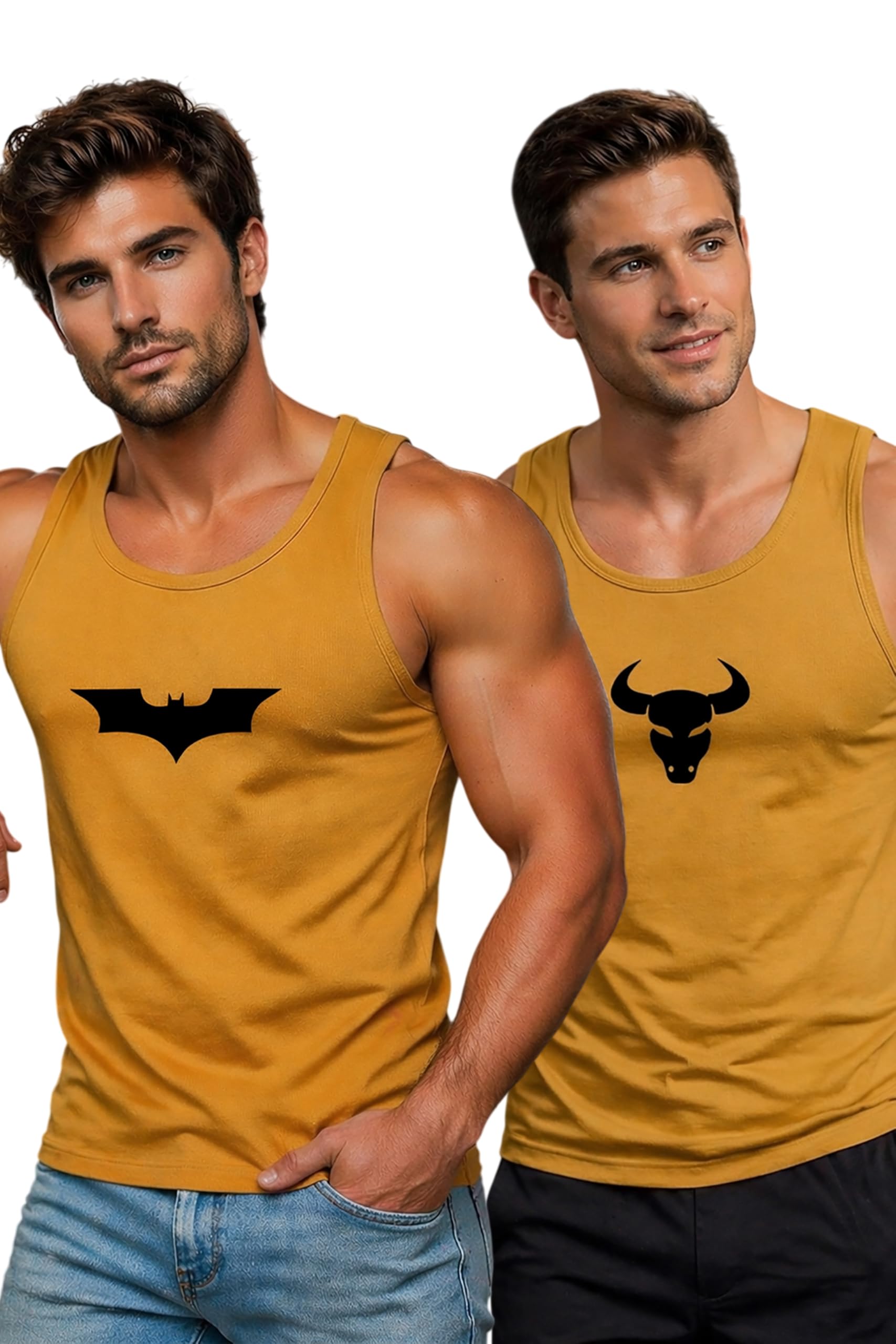 Polyester Letter Printed Vest for Men - Pack of 2 - Mustard | Round Neck | Sleeveless | Regular Fit | Summer & Gym Wear Tank Top for Men-image-12