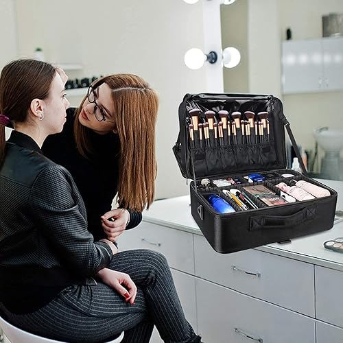 Miniatura 7 de MONSTINA Estuche de maquillaje de gran capacidad, 3 capas, organizador de cosméticos, bolsa de brochas, estuche de tren de maquillaje, caja de