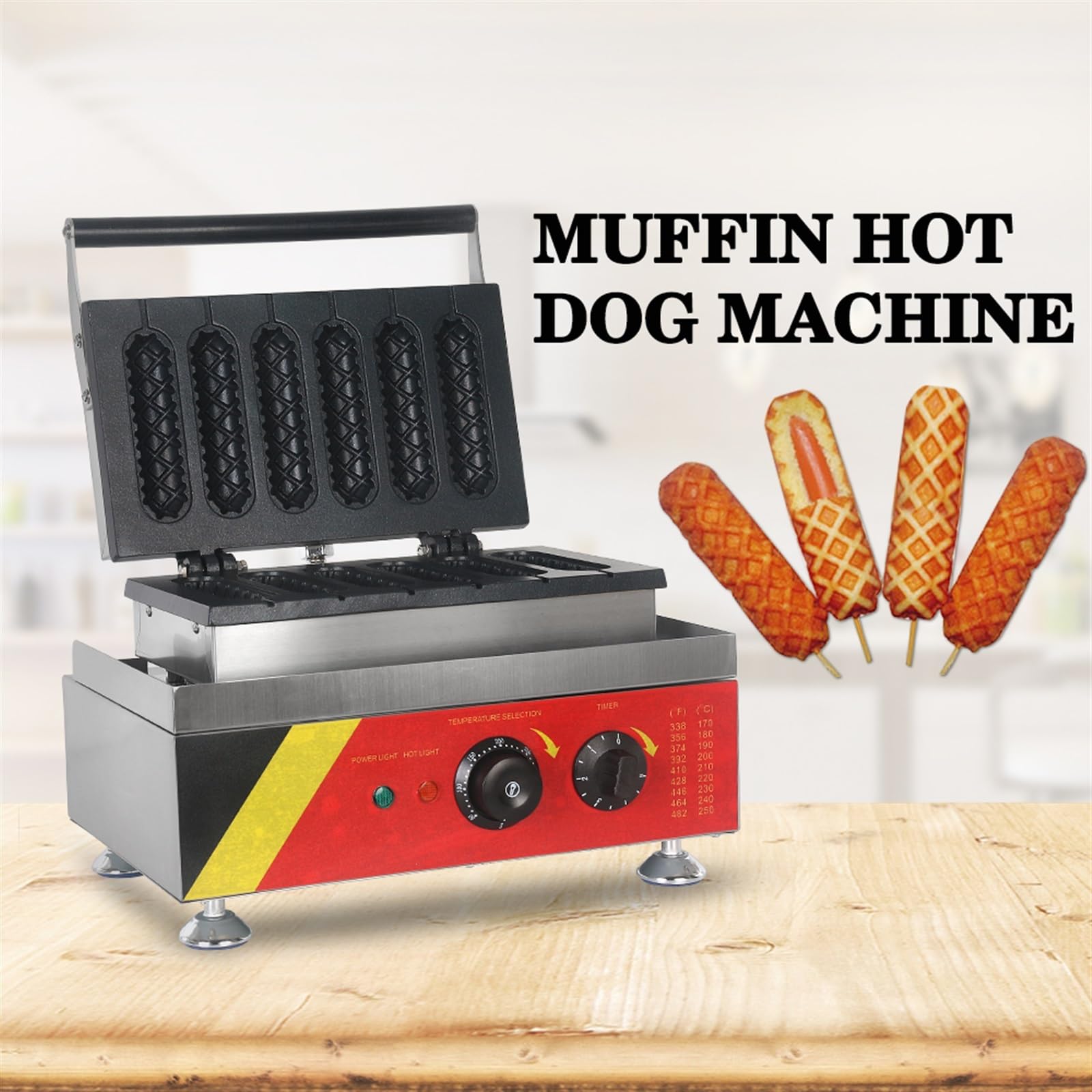 Frytkownice, Gofrownica do hot dogów Muffin 1500W elektryczna nieprzywierająca maszyna robienia kiełbasek francuskich Lolly chrupiąca kukurydza Hot Dog gofrownica