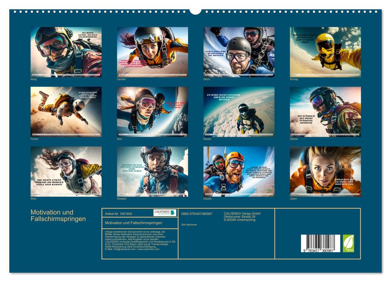 Motivation und Fallschirmspringen (hochwertiger Premium Wandkalender 2026 DIN A2 quer), Kunstdruck in Hochglanz: Einzigartige Bildmotive gepaart mit ... nicht nur für Skydiver (CALVENDO Menschen)