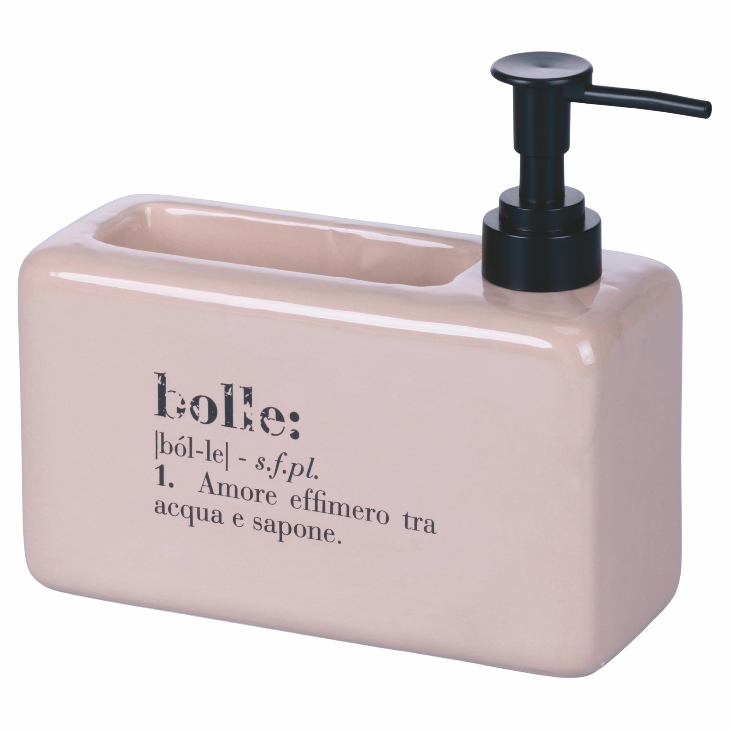 Baroni Dosatore Sapone Dispencer in Ceramica Rosa Antico a Forma di Fiore con Porta Spugna, Dispenser per Sapone Liquido e Spugna, 22X6X20 cm