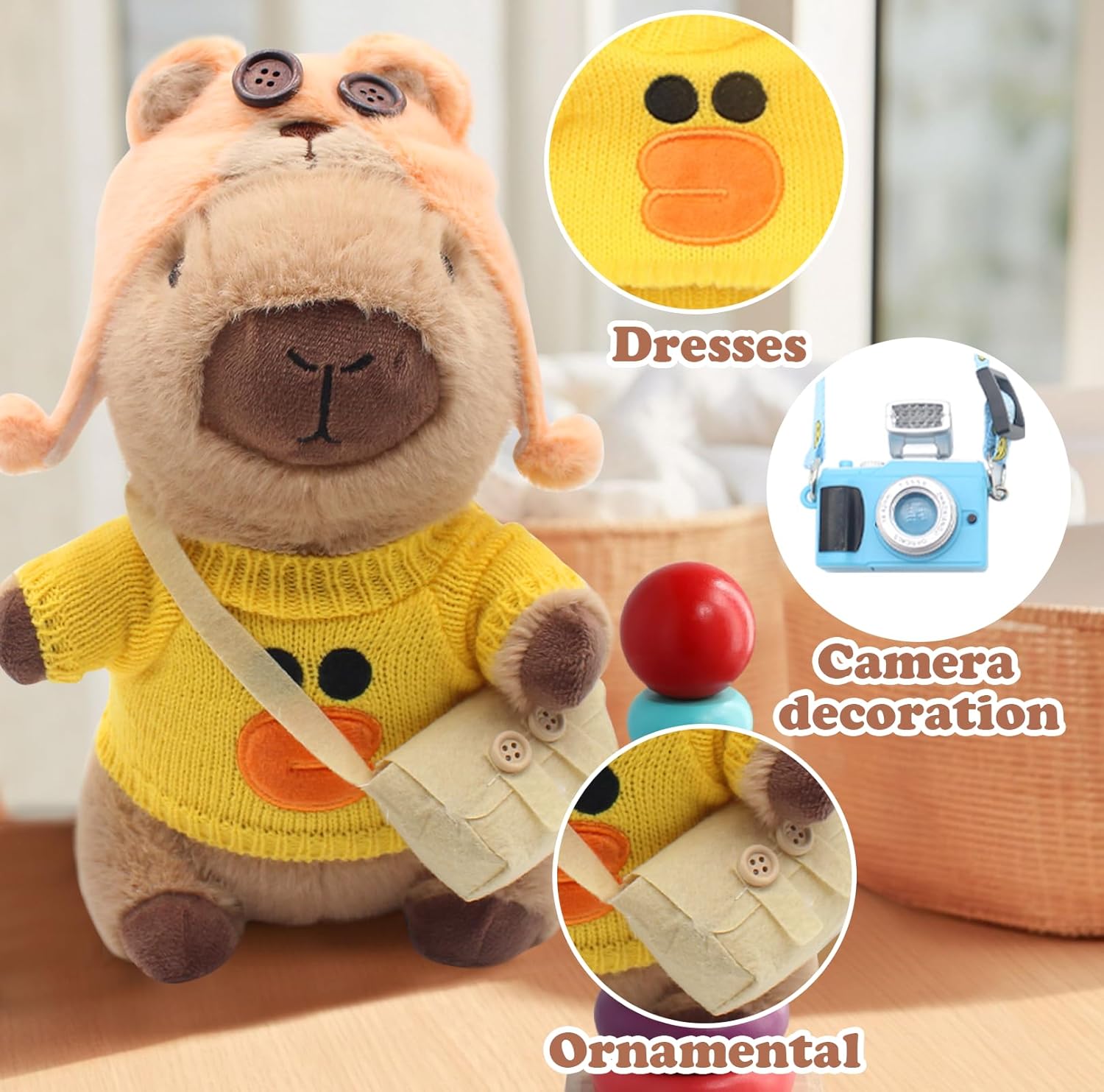 2 Capybara with 15 Pcs Clothes & Accessories, Dress Up Capybara Stuffed Animal Plush with Outfits for Boys and Girls as Christmas Birthday Gifts