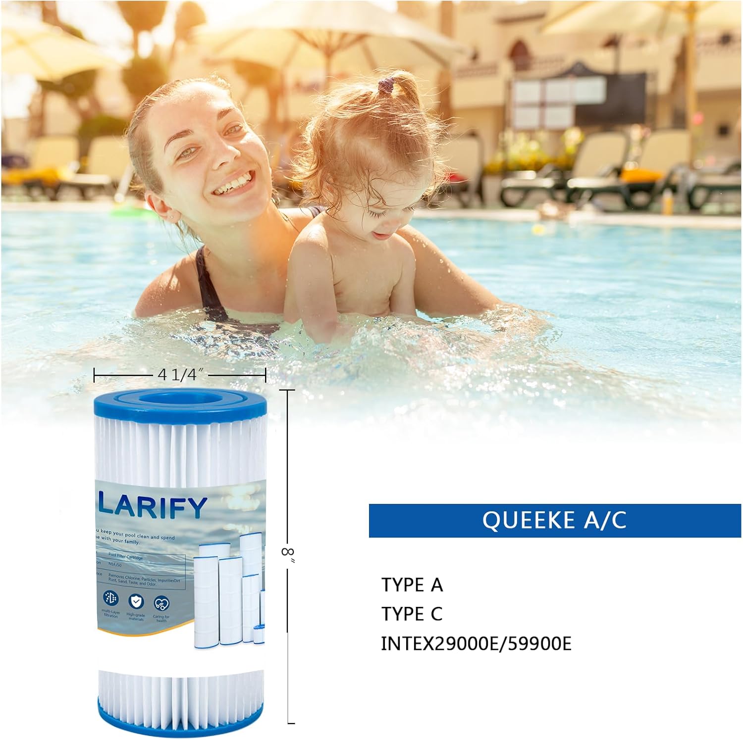 CLARIFY Pool Filter Cartridge Type A/C Compatible with 29000E/59900E, Easy Set Summer Escapes or Summer Waves Above Ground Pool Filters (6 Pack) - Image 2