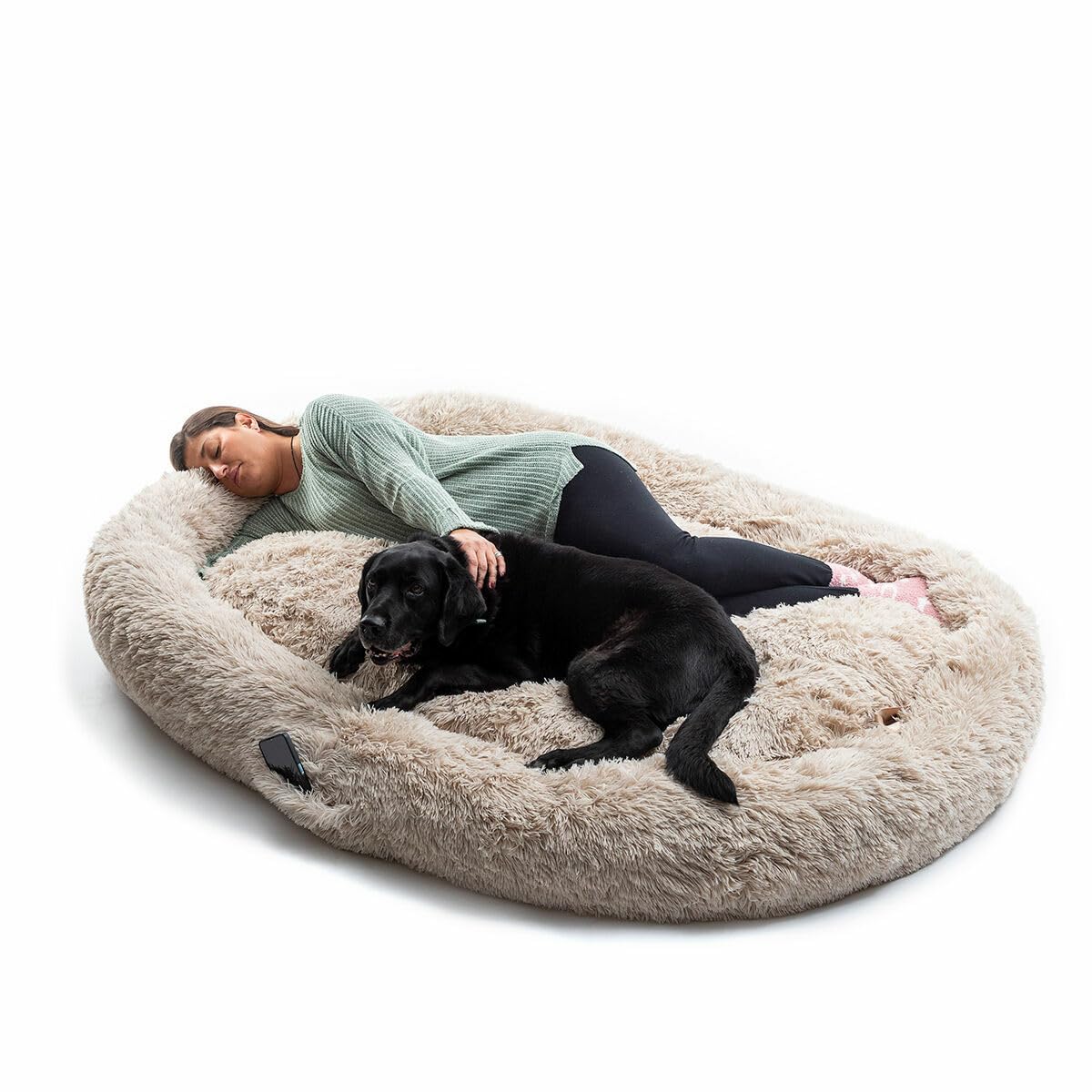 InnovaGoods® Human Dog Bed XXL, Cama para Perro, Cama Perro Grande, poliéster, Cama Perros antiestrés, relajación y Descanso, Cama Perro Funda extraíble y Lavable. Medidas Aprox.190x140x25cm, Beige.
