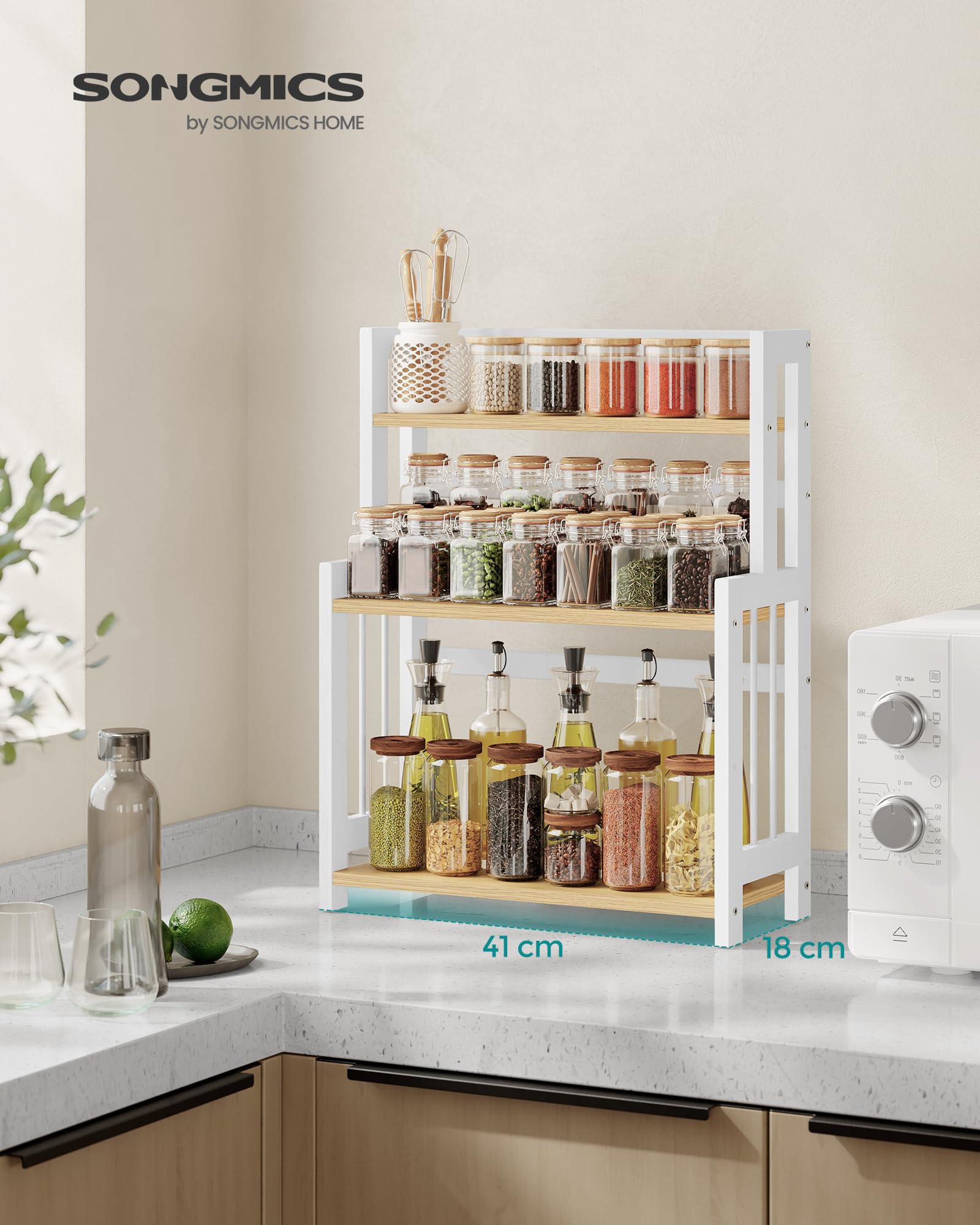 Étagère à Épices SONGMICS 3 Niveaux - Bambou Naturel - Rangement Cuisine/Bureau