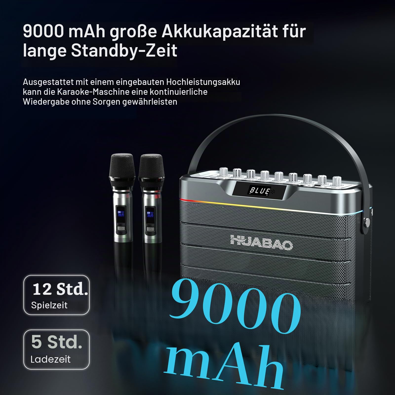 Karaoke-Maschine - 100W Bluetooth-Lautsprecher mit Super Bass, 2 drahtlose Mikrofone, tragbares PA-System mit LED-Leuchten, TWS-Paarung, Bass/Höhen/Echo-Einstellung, professioneller Lautsprecher