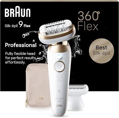 Braun Silk Epil 9 Flex Epilatore Elettrico Donna, Rasoio Elettrico Donna Con Testina Flessibile a 360° Per Epilazione Semplice, Wet & Dry, Pelle Liscia a Lungo, 9-041 3D, Bianco/Oro