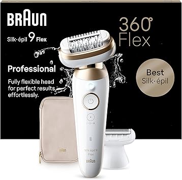 Braun Silk-Épil 9 Flex Epilatore Elettrico Donna, Rasoio Elettrico Donna con Testina Flessibile a 360 per Epilazione Semplice, Wet & Dry, Pelle Liscia a Lungo, 9-041 3d, Bianco/oro