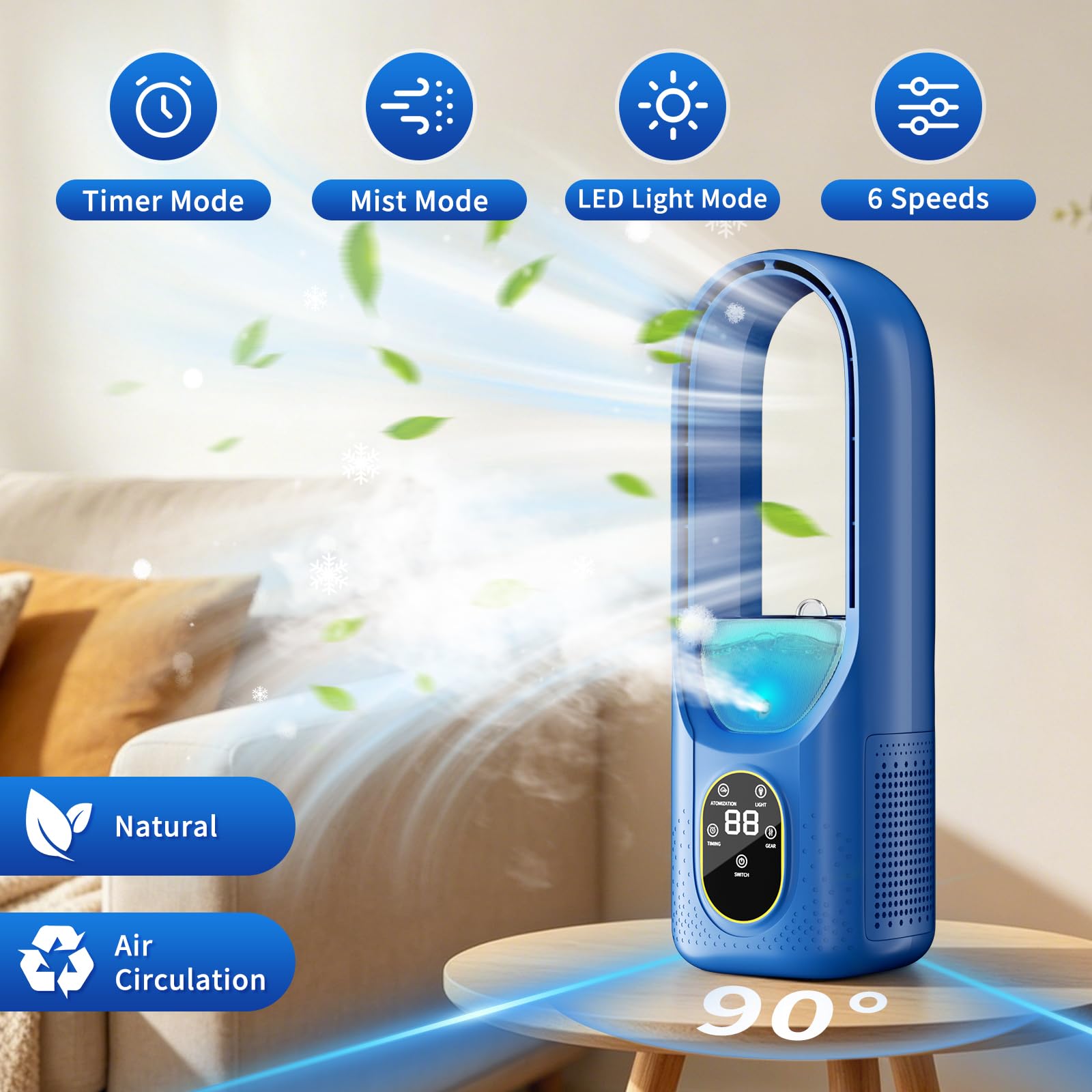 2026 New Mini Air Conditioner,6 Speed portable air conditioner Fan& 1-6H Timer&7 LED&Spray,Water & Ice Tank,Rechargeable Silent evaporative air cooler,For Home,Office,and Travel evaporative air cooler - Image 4