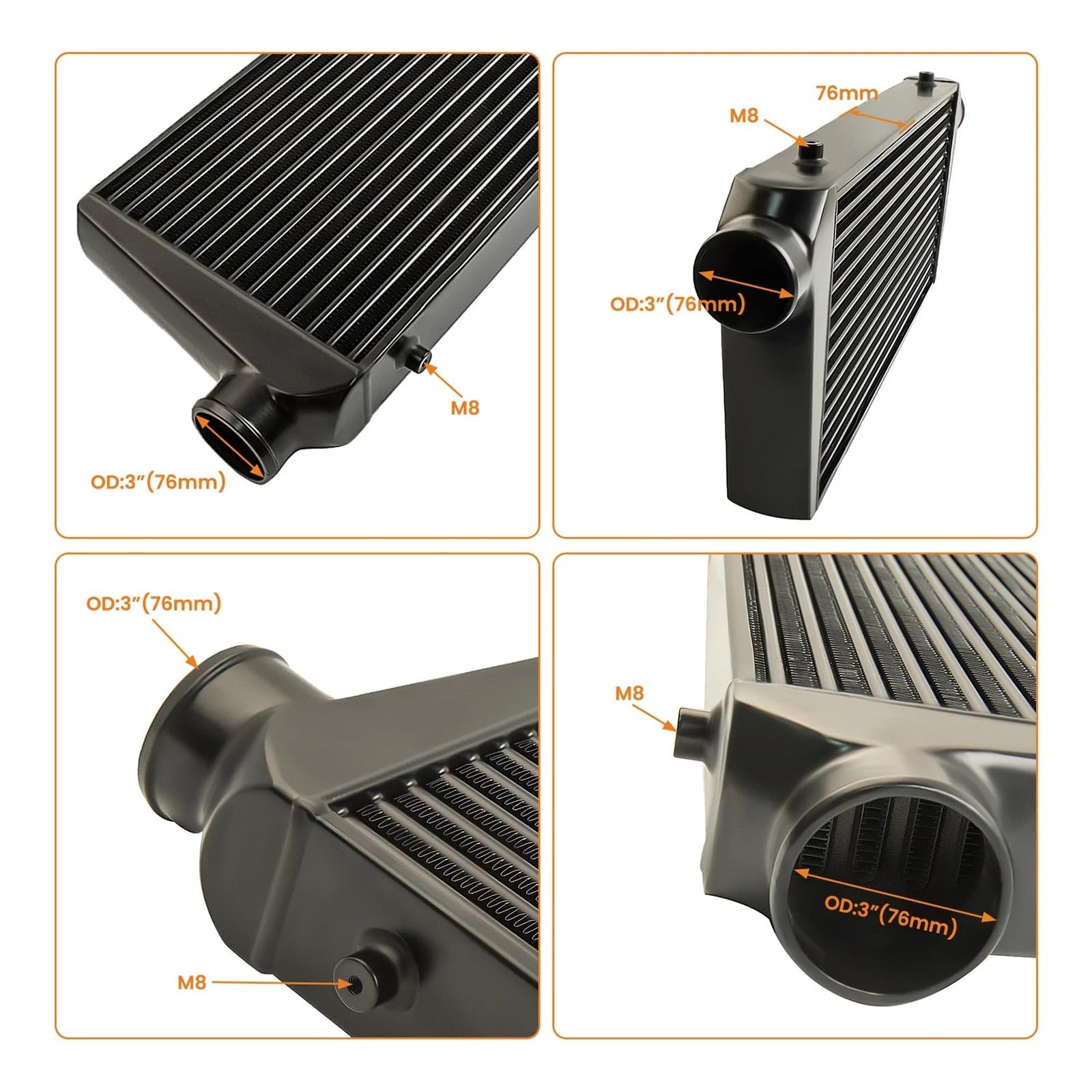 600x300x76 Intercooler 3,0" 76mm Wlot I Wylot + 2,5" 64mm Zestawy Rur Intercoolera Intercooler do turbiny samochodowy