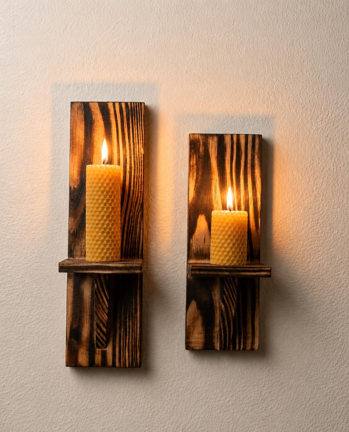 Wooden Wall Candle Holder Set of 2 | Rustic Wall Mounted Candle Sconce for Home Décor | Handmade Wooden Candle Stand for Living Room, Bedroom, Dining Area & Entryway Decoration | Brown-image-38