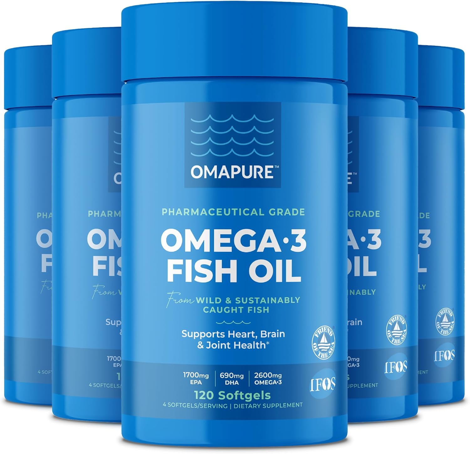 Fish Oil Supplements with Omega 3 Fatty Acids (5 Bottle, 120 Softgels) – High EPA, DHA, & IFOS Fish Oil Pills Support Heart & Joint Health – Burpless Fish Oil Promotes Brain Function Fish Oil Supplements with Omega 3 Fatty Acids (5 Bottle, 120 Softgels) – High EPA, DHA, & IFOS Fish Oil Pills Support Heart & Joint Health – Burpless Fish Oil Promotes Brain Function