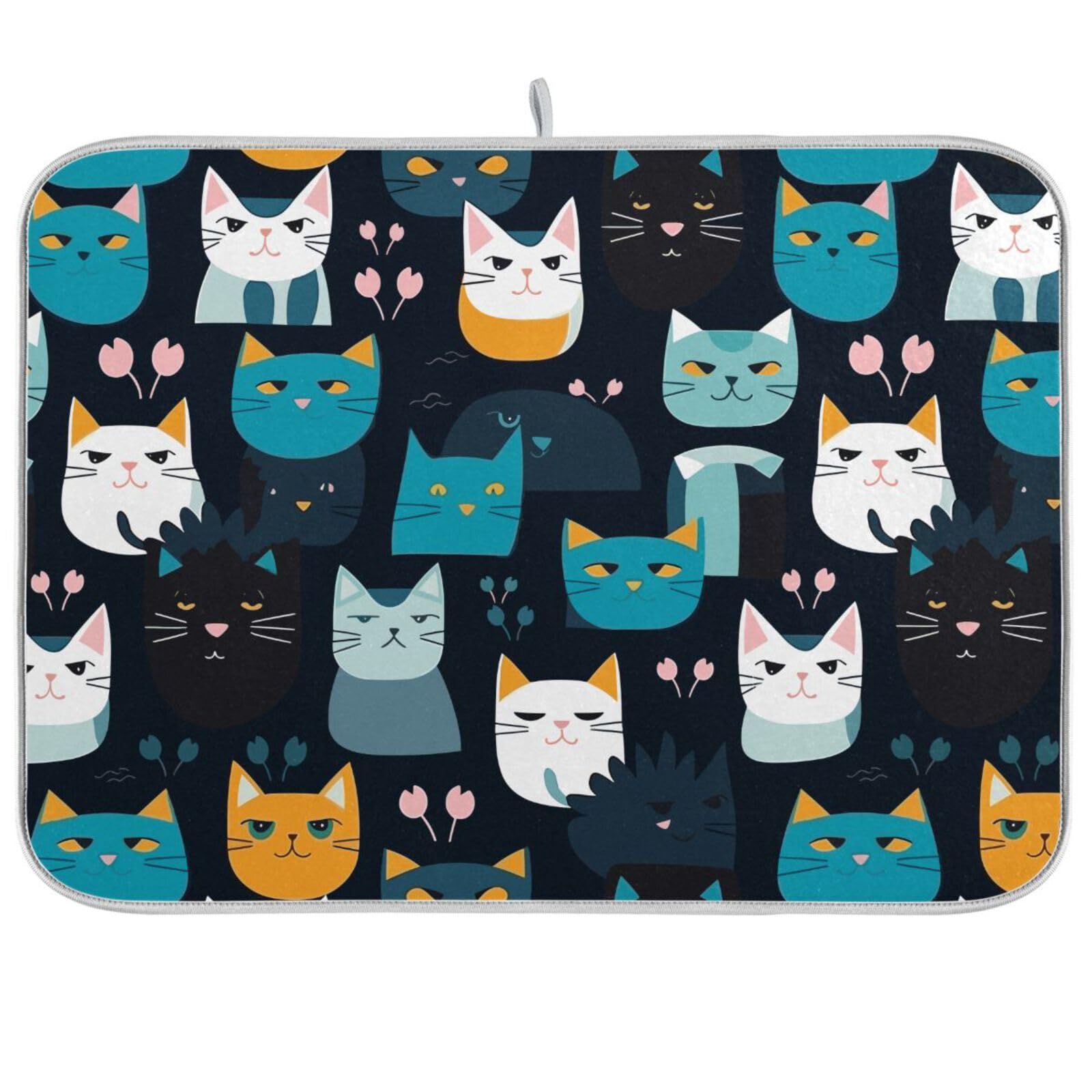 Tapis De Séchage Vaisselle Motif Chat - Caoutchouc Absorbant 45,7x61 Cm Pour Plan De Travail
