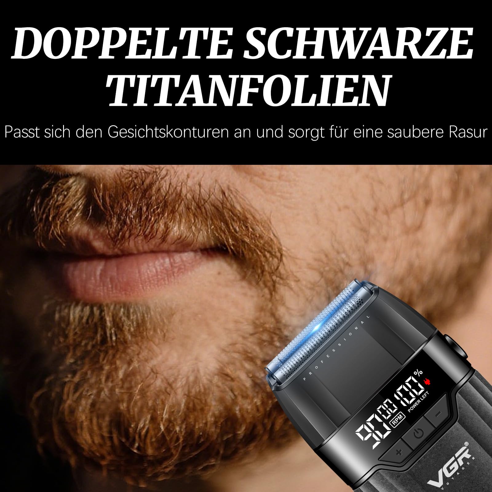 VGR 640 S3 3 IN 1 Haarschneidemaschine für Herren, Profi Haarschneider Haartrimmer und Folienrasierer Set, Kabellose Friseur Set mit LED-Anzeige für den Friseur- und Heimgebrauch, Schwarz