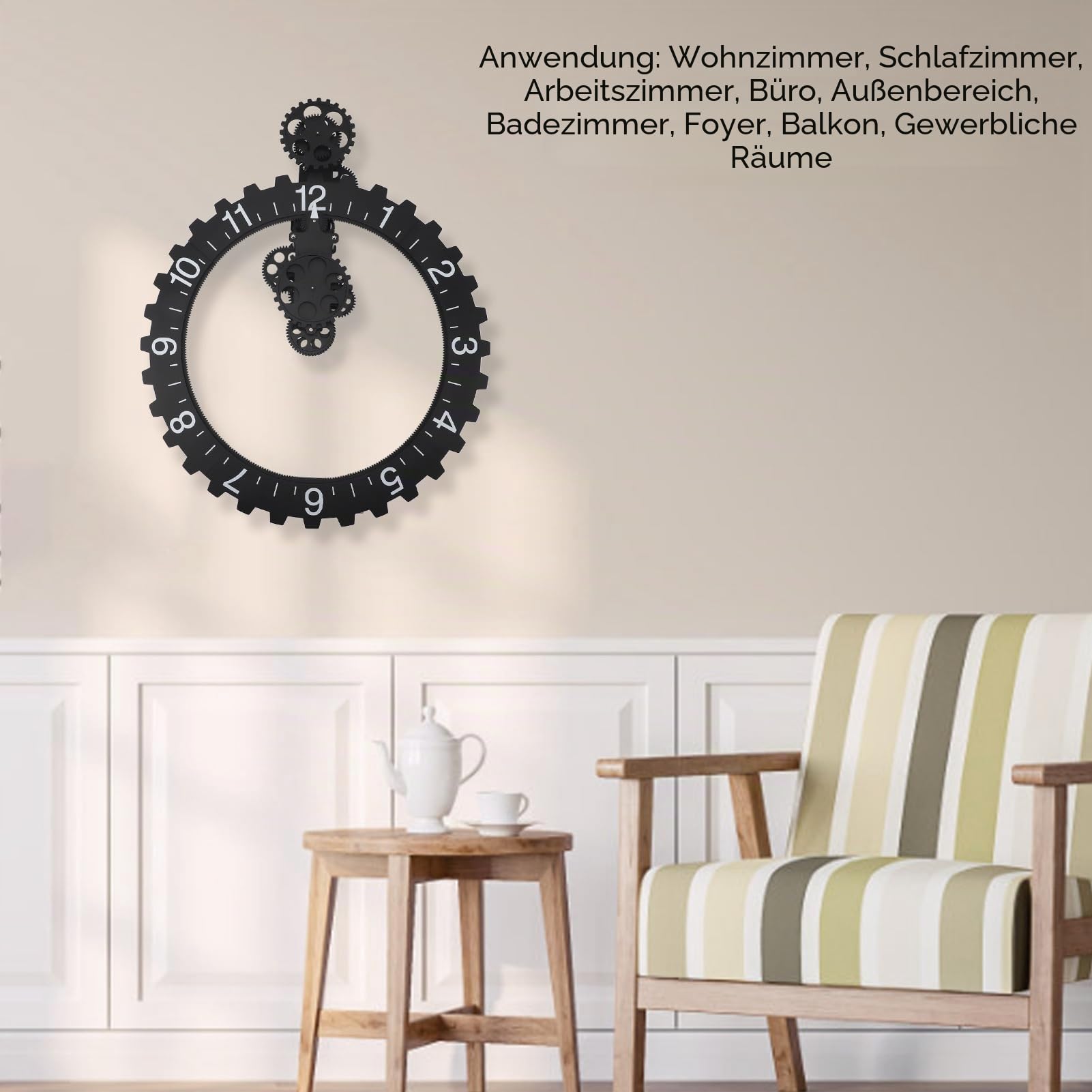 Mechanische 3D-Zahnraduhr, Schlankes Design, Exquisite Handwerkskunst, Große Bewegliche Zahnradwanduhr mit Vielseitiger Verwendung für Zuhause, Wohnzimmer und Büro (Black)