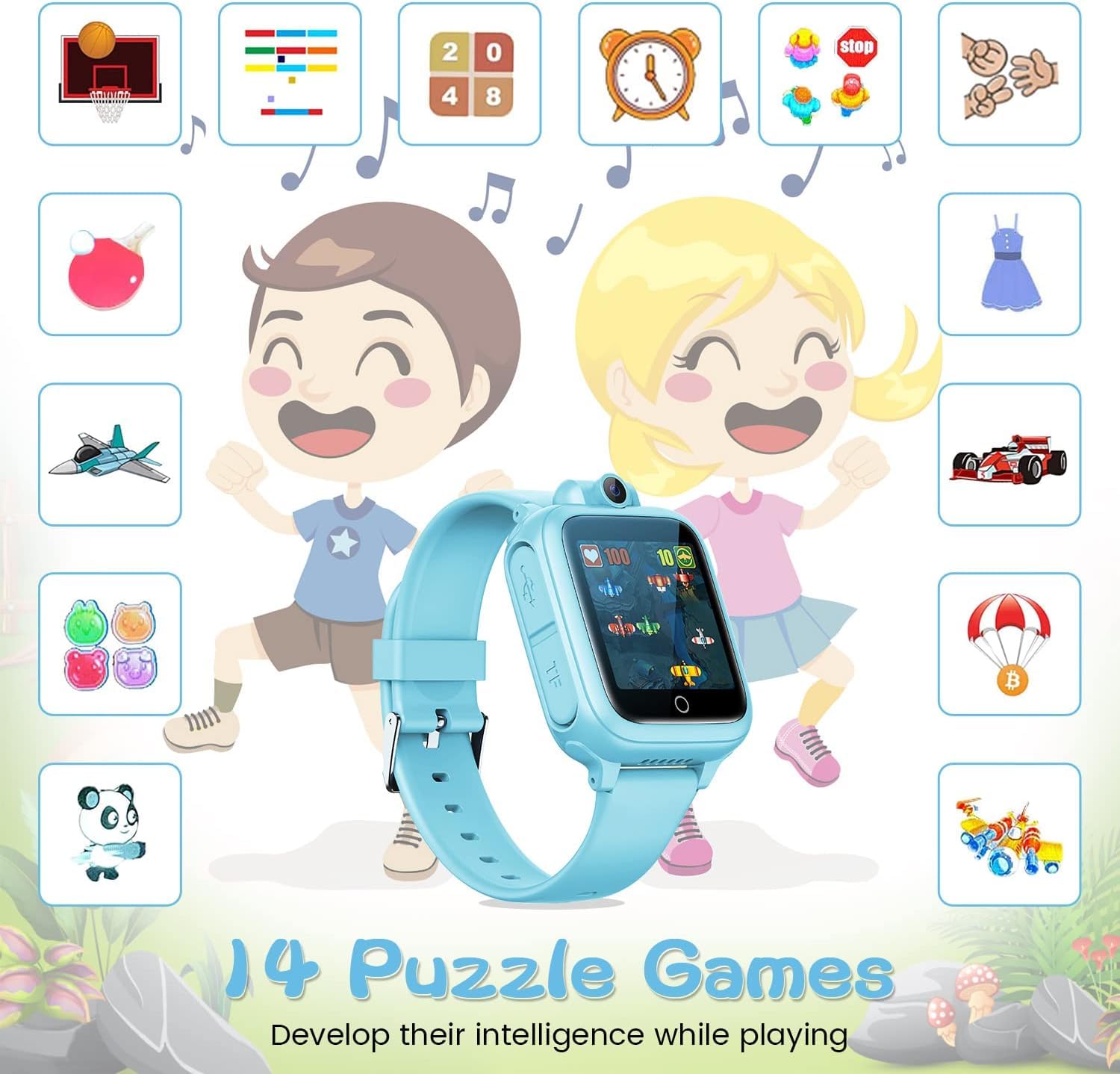Awatty Smartwatch Kinder, Kinderuhr Jungen Mädchen, Kinderspielzeug 3 4 5 6 7 8 9 10 11 12 Jahre, Geburtstagsgeschenke, mit 90° drehbare Kamera, 14 Spiele, Musik, Wecker, Stoppuhr, Datum - Blau
