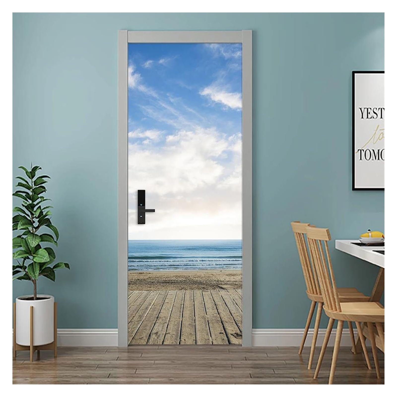 Autocollant muraux de paysage de plage 77x200 pour masquer et rénover une porte abîmée