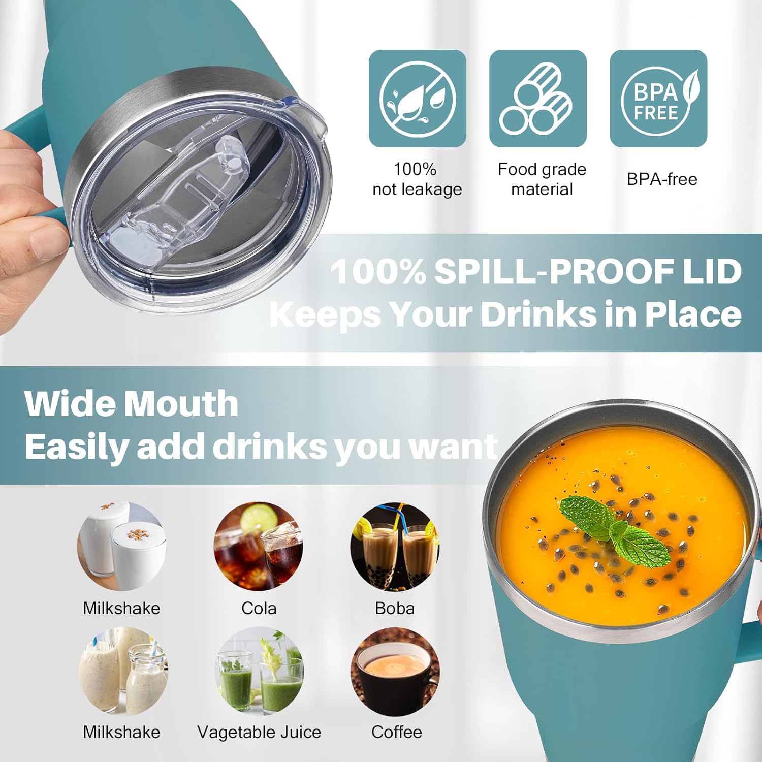 30 oz Tumbler with Handle, Stainless Steel Insulated Tumbler with Lid and Straw, Double Wall Vacuum Coffee Mug Tumbler, Insulated Coffee Thermal Cup for Cold and Hot (Maya Blue) - Image 4