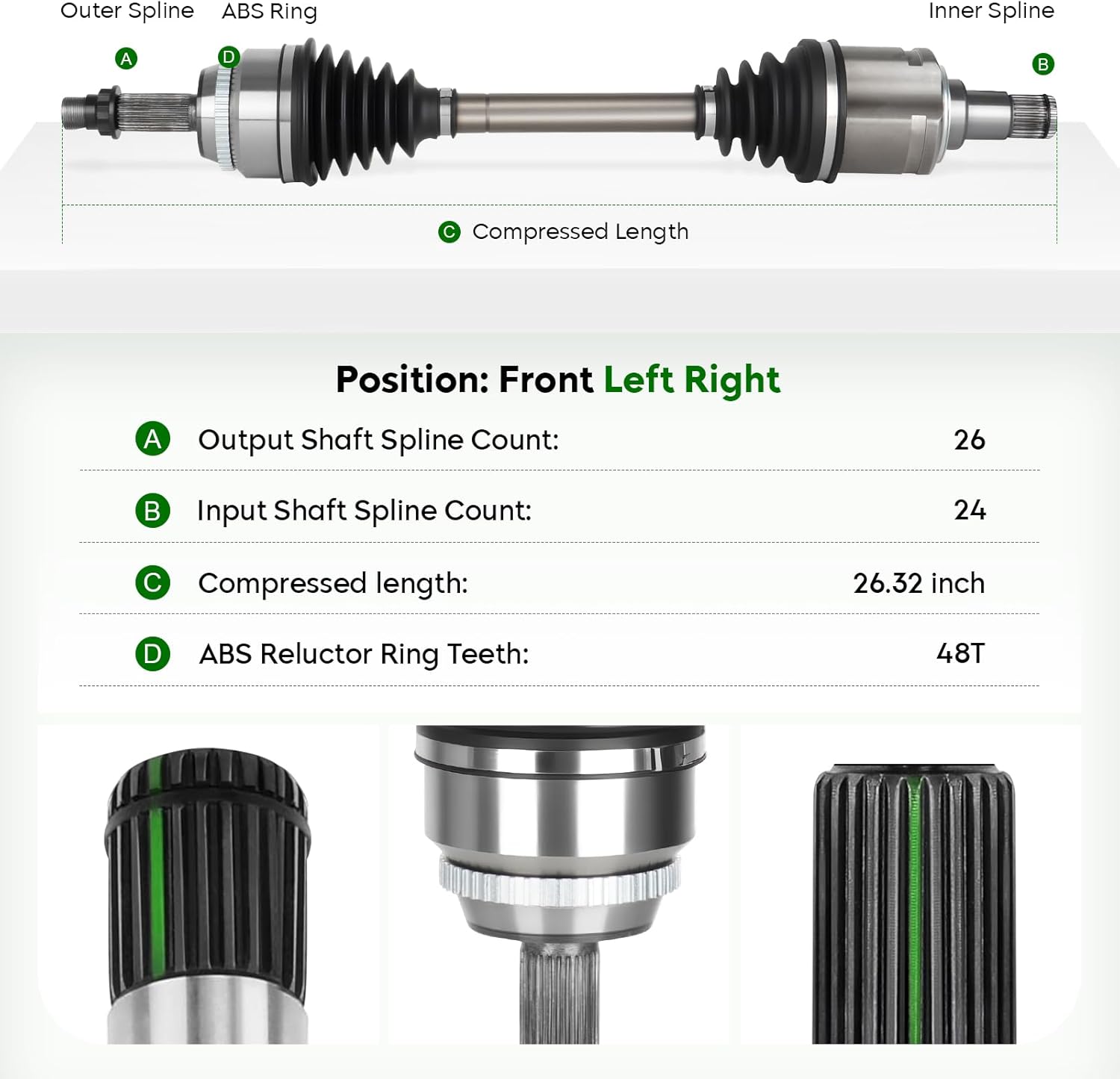 Front Left Drive Side CV Axle Shaft Assembly Fit for Toyota Camry 2.4L 2002-2009, for Solara 2.4L 2004-2008, for Highlander 2.4L 2001-2007, FWD Gas Only