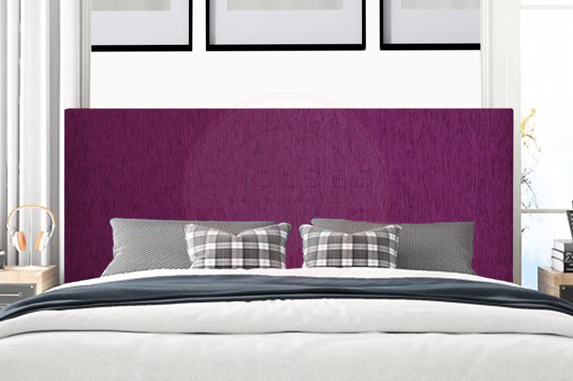 Chenille Fabric Plain Divan Bed Headboards 20” or 24” Height Upholstered Headboard (Single (3') - 20" (H), Purple Chenille)