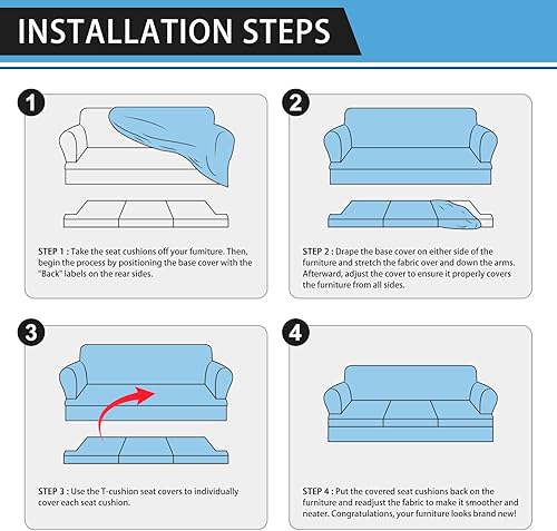 Miniatura 7 de Fundas para sofá con cojines en forma de T de 4 piezas, funda para sofá con aspecto de cuero para sofá de 3 cojines, protector de muebles, funda
