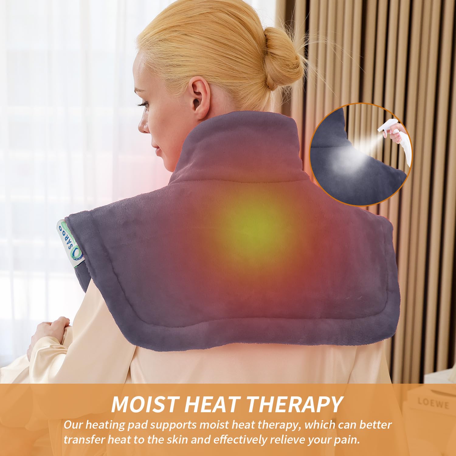 SAROO Almohadilla térmica para cuello y hombros, almohadilla térmica eléctrica para dolor de cuello, almohadillas térmicas de hombro con 9 ajustes de calor, apagado automático de 2 horas con cuenta