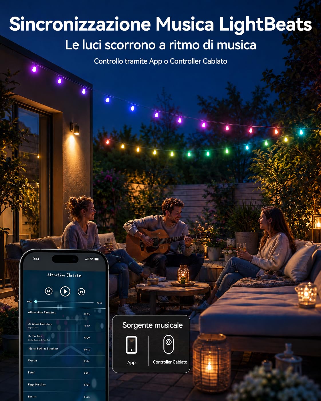 Meevt Catena Luminosa Esterno RGB 20M, Luci LED IP65 6V