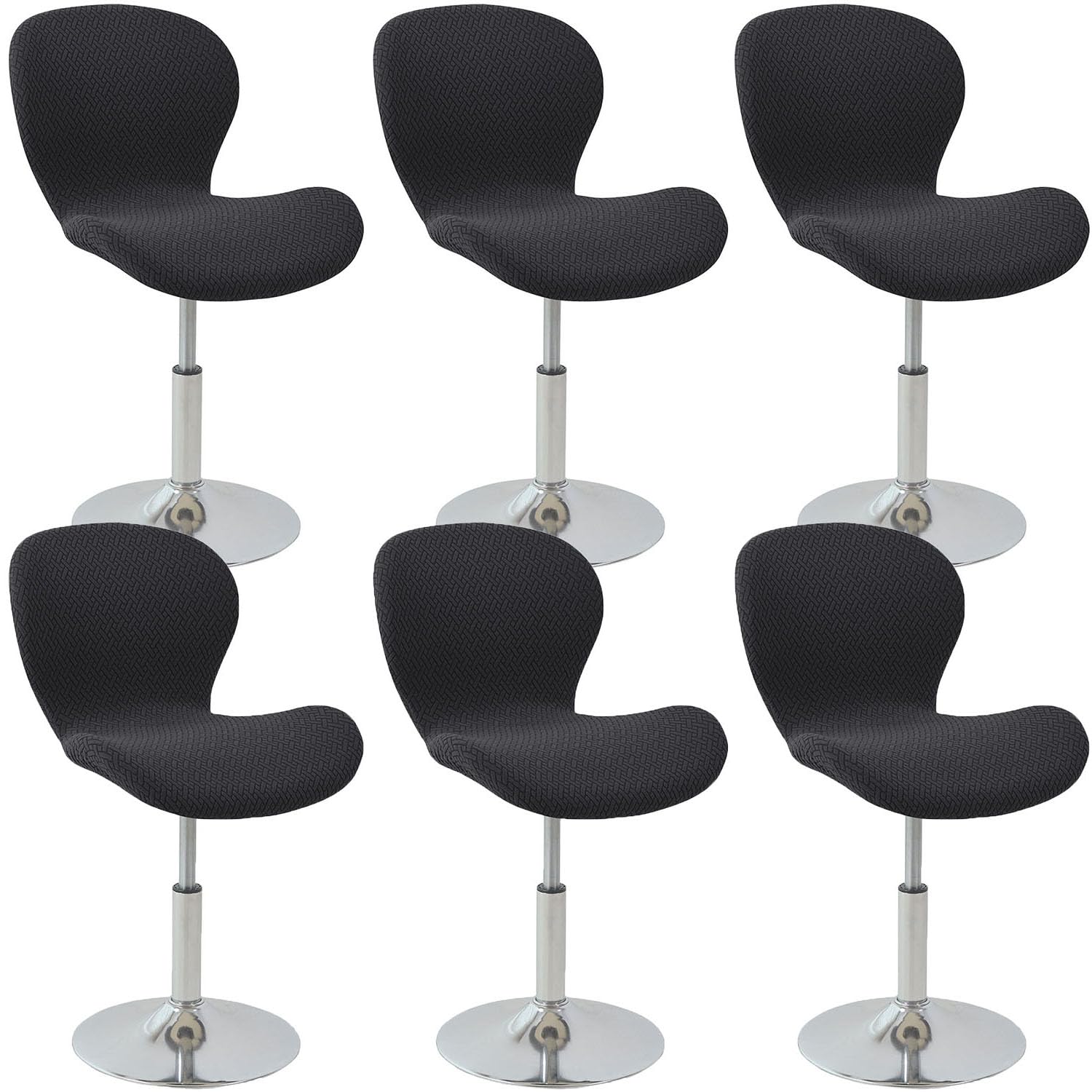 YOPOIY Juego de 6 fundas elásticas para taburetes de bar, 4 y 2, fundas giratorias de jacquard para taburetes de bar, protector de silla de pub con respaldo bajo y parte inferior elástica (color negro