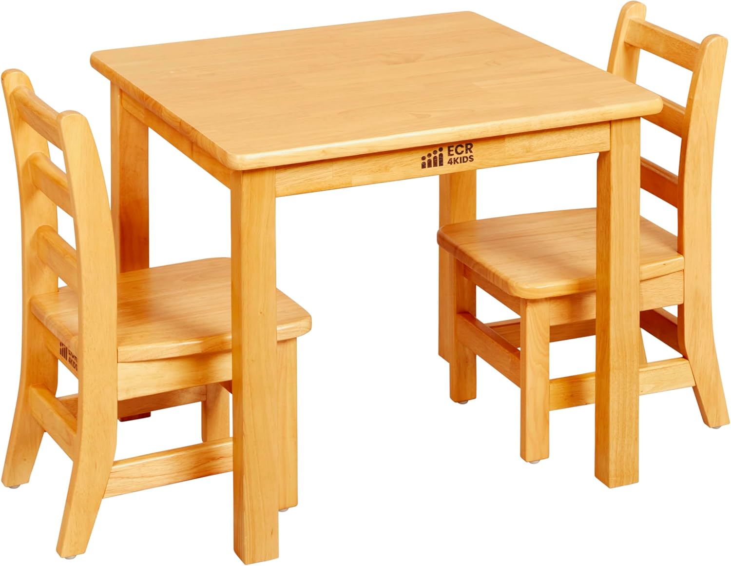 ECR4Kids 24in x 24in Square Hardwood Table with 20in Legs and Two 10in Chairs, Kids Furniture, Honey, 3-Piece
