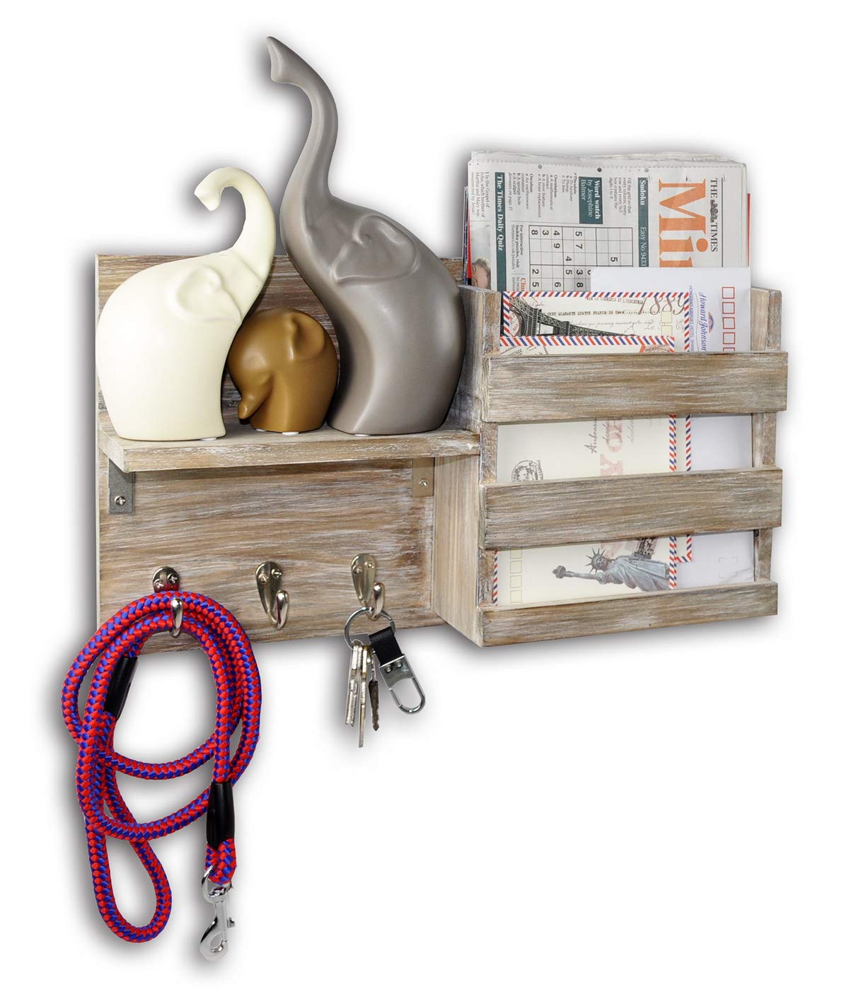 WeiaiziY Portachiavi Da Parete In Legno Con Mensola - 4 Ganci Doppi + 3 Ganci Singoli - Organizer Per Posta E Chiavi - 3
