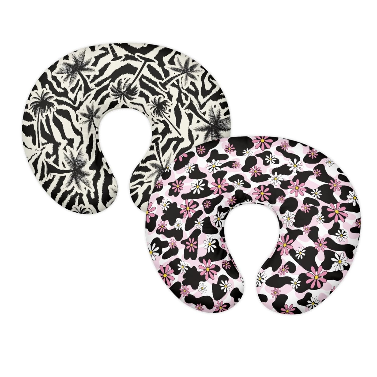 GOSTONG 2 Pack Nursing Pillow Covers Nursing Pillow Slipcover for Breastfeeding Moms, Tropical Cow Zebra Soft and Stretchy Pillow Covers for Infant & Baby Girl