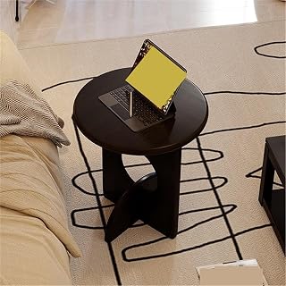 Round Coffee Table with Crossed Legs Small Vintage Bedside Sofa Corner Side Table Nightstand End Table for Living Room All Occasion(Black)