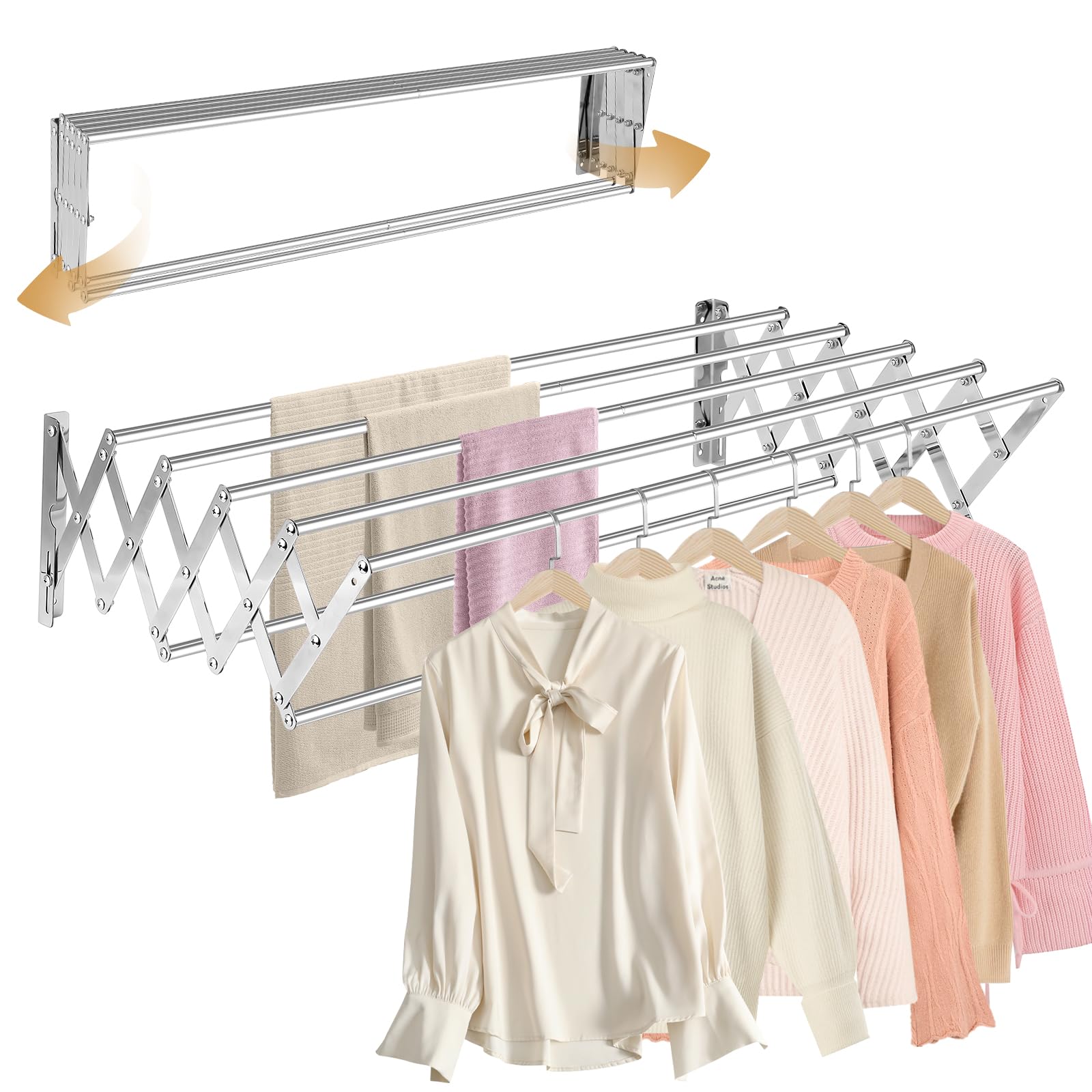 XL-31.5 pulgadas - Estante de secado de ropa para montaje en la pared, 130 libras, gran capacidad, a prueba de óxido, retráctil, estante de secado plegable, fácil de instalar con 7 varillas de secado