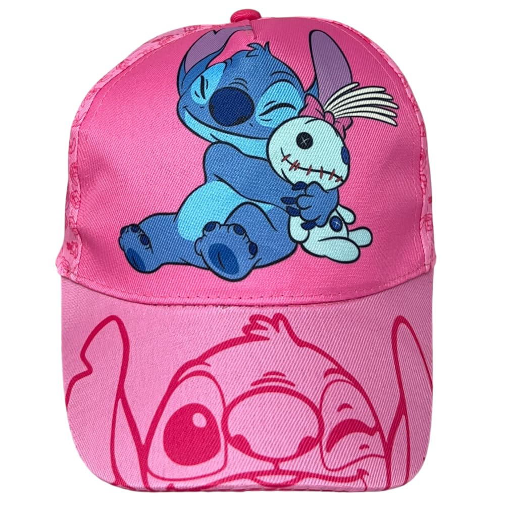 Cappellino Stitch Bambina con Visiera Berretto Rosa 100% Poliestere Protezione Solare UPF 30+ Regolabile Disney Stitch