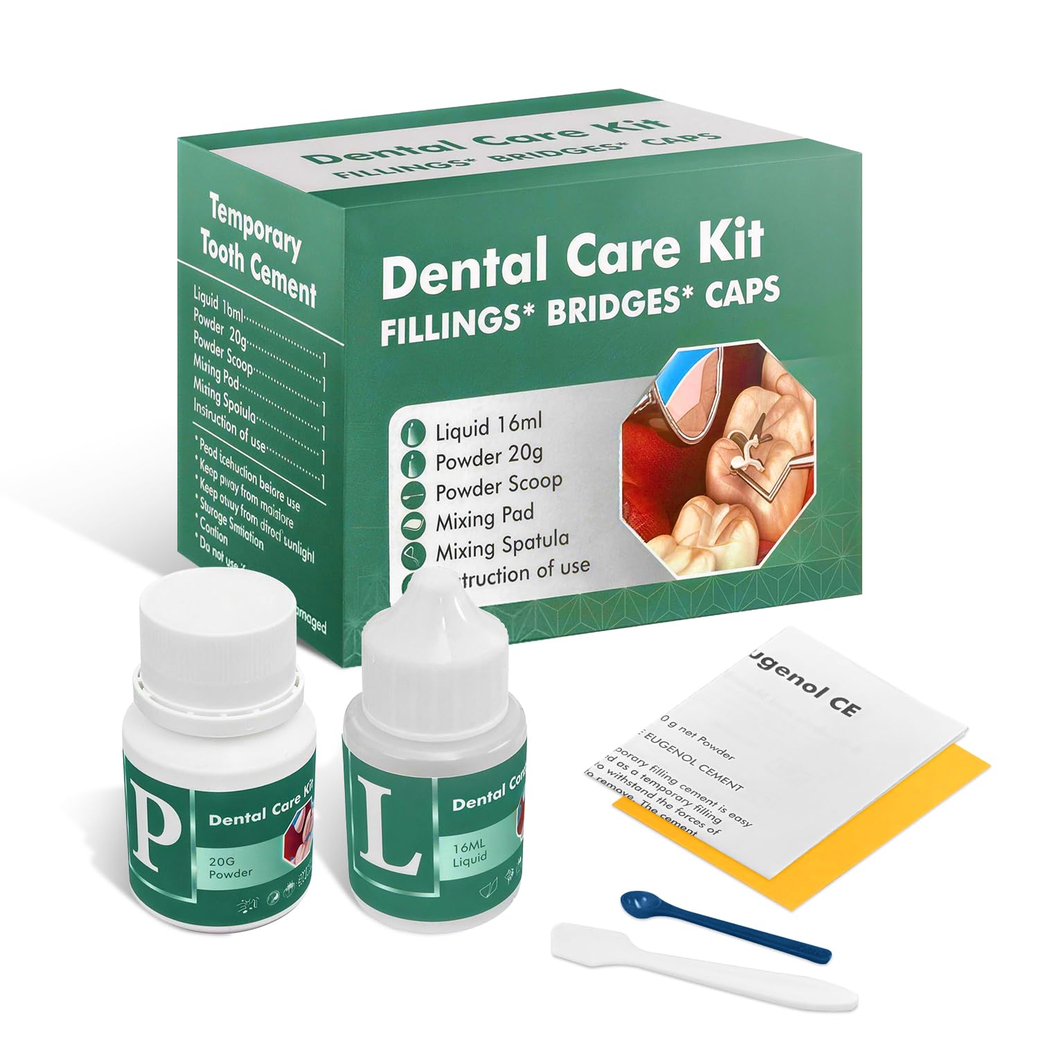 Tooth Repair Kit, Zinc Oxide Eugenol Cement for Cavities Filling, Dental Care Kit for Broken, Chipped or Missing Teeth, Temporary and Permanent Tooth Filling and Crown Fixing at Home